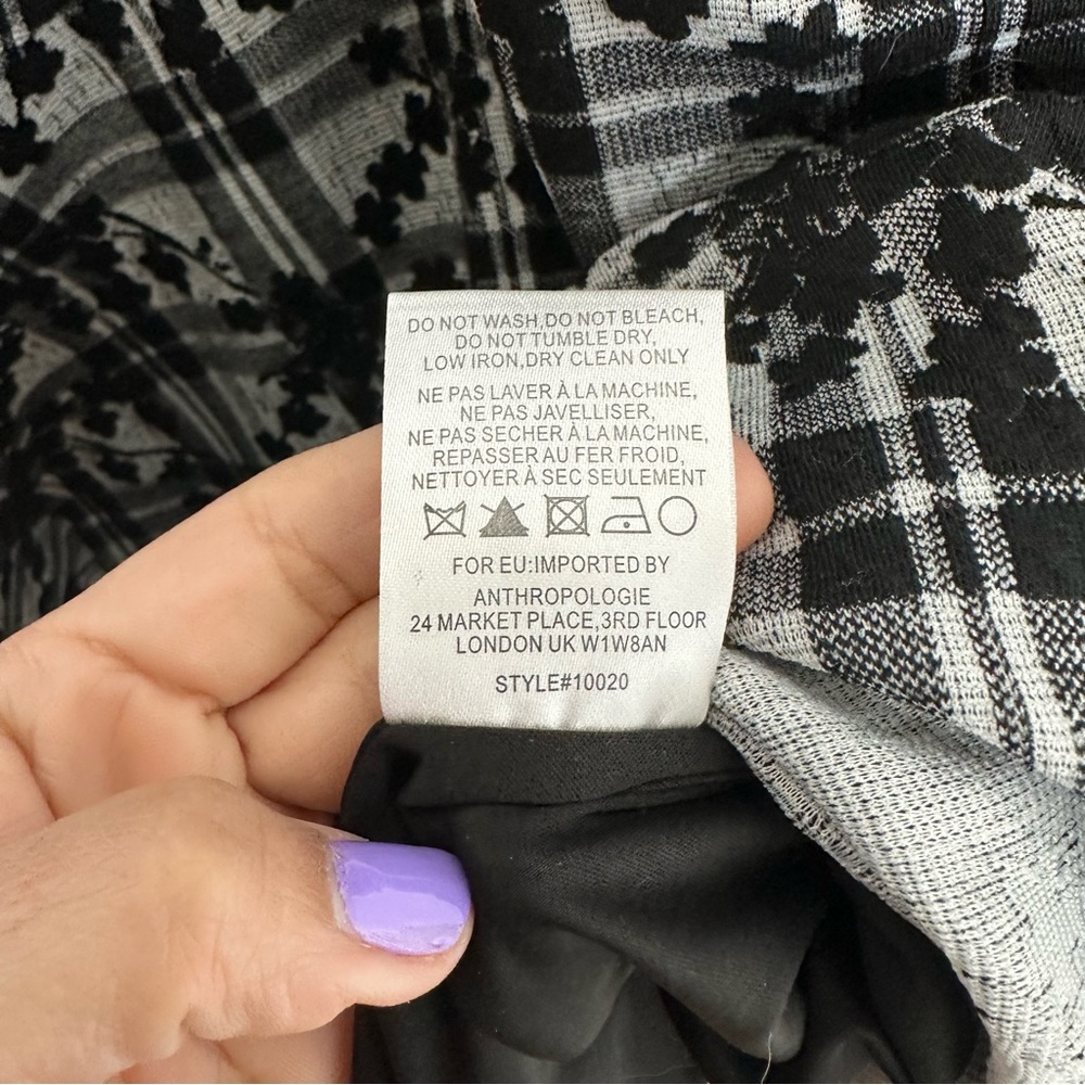 Anthropologie Hutch Jeanie Embroidered Plaid Floral Tunic Dress Black and White - Picture 8 of 11